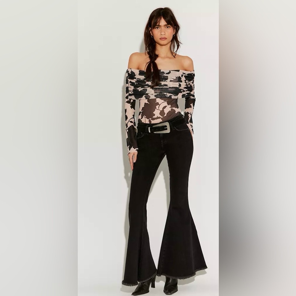 NWT FREE PEOPLE AFRM MAXINE OFF THE SHOULDER MESH BODYSUIT SHADOW FLORAL